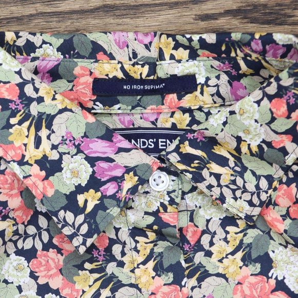 Lands' End 3/4 Sleeve Button Up Shirt 503294-Sample 4 Tall Black Multi Floral - Picture 3 of 5